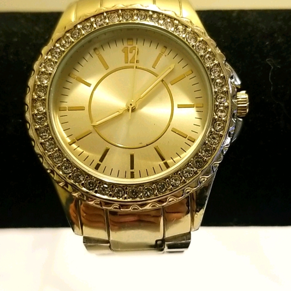 GOLD BLING Ladies Rhinestone Bezel Watch